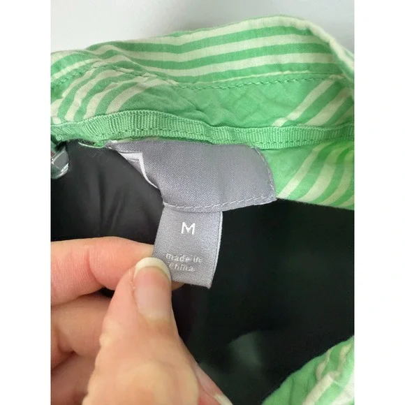 JCP Women's Button Down Long Sleeve Cotton Stripe Shirt Green Size Medium FLAW - Picture 4 of 6